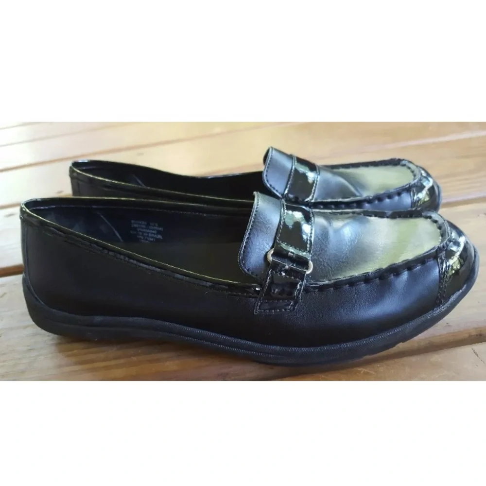 LL Bean Mocs Loafers Shoes Slip Ons Black Patent